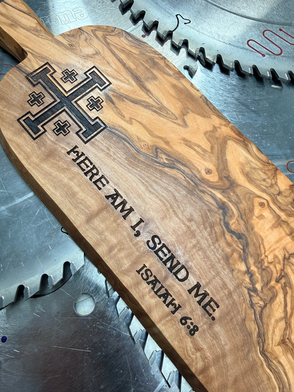 Olive Wood Charcuterie Board Crusader “Send me”
