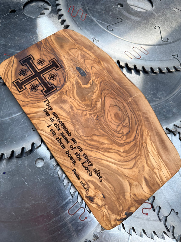 Olive Wood Charcuterie Board Crusader “Cut them down”