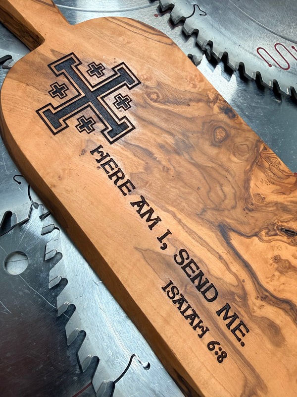 Olive Wood Charcuterie Board Crusader “Send me”